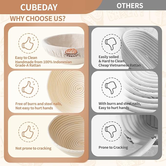 Banneton Bread Proofing Basket,Sourdough Banneton Basket, Nature Rattan Proofing Basket – 9 Inch Round x2 with Liner, Artisan-Grade Sourdough Baking Essentials for Perfect Rise & Rustic Crust