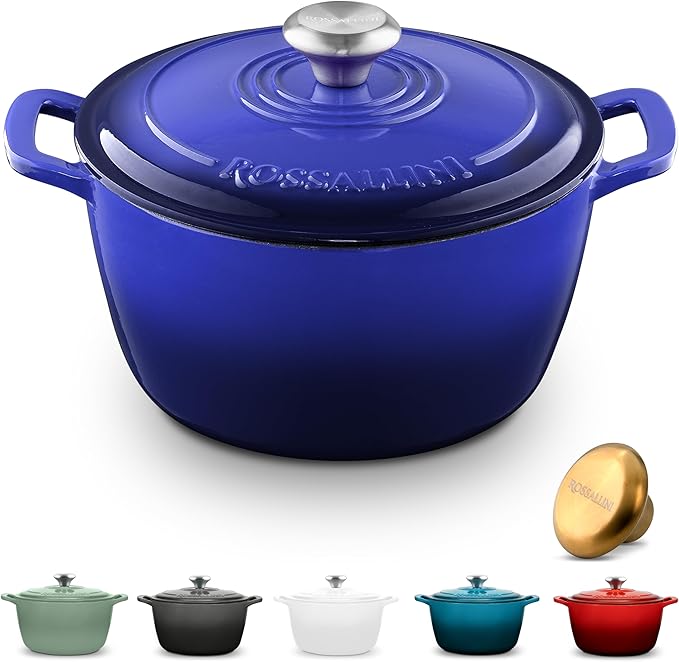 Signature Enameled Cast Iron Dutch Oven, Non-Stick Serving Pot with Tight Fitting Lid for Perfect Roasting, Baking, Sauteing, and Bread Making | 2Q (1.9L) - Indigo Blue