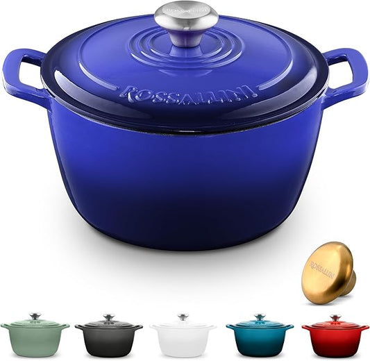 Signature Enameled Cast Iron Dutch Oven, Non-Stick Serving Pot with Tight Fitting Lid for Perfect Roasting, Baking, Sauteing, and Bread Making | 2Q (1.9L) - Indigo Blue
