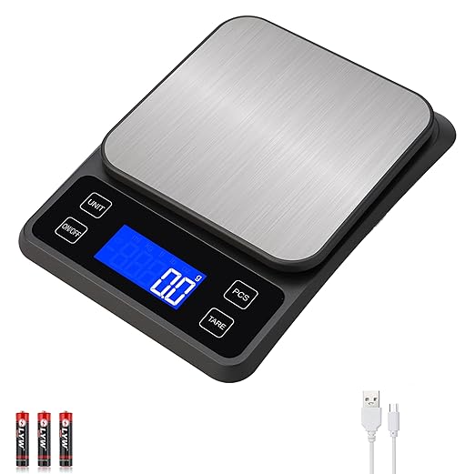 Rechargeable Digital Kitchen Scale, 11lb/0.1g High Precision Food Scale,7 Units Digital Grams and Ounces for Weight Loss, Baking, Cooking and Meal Prep with Backlit LCD and Tare Function