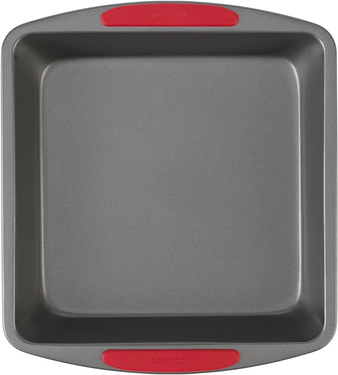 GoodCook MegaGrip Baking Pan with Silicone Grip Handles Square Non-Stick Heavy-Gauge Steel Cake Pan Baking Dish for Brownies Bread Cake Baked Goods & More, Dishwasher Safe, 8x8-Inch,