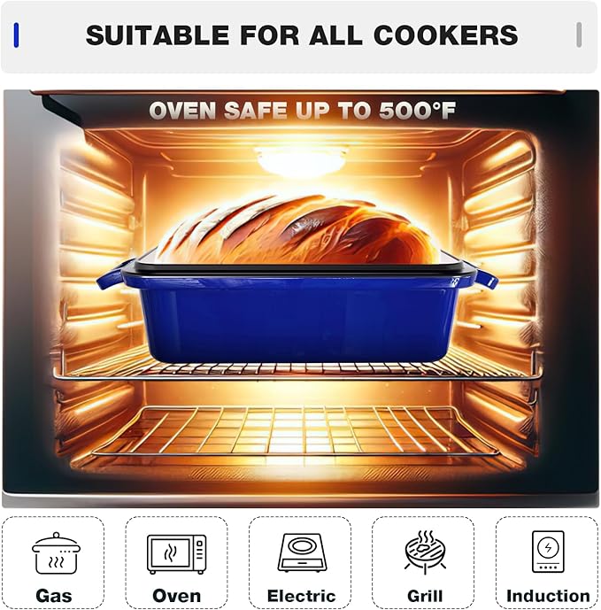 13x5 Enameled Cast Iron Loaf Pan with Lid – Bread Pan for Sourdough, Cake, Meatloaf, Even Heat, Nonstick, Easy to Clean, 2 Piece Set
