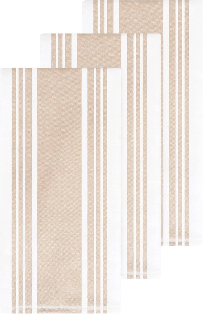 All-Clad Dual-Purpose Kitchen Towels: Highly Absorbent - 100% Cotton, 17"x30" Dish Towels for Cleaning & Drying Dishes & Glassware, 3-Pack, Cappuccino