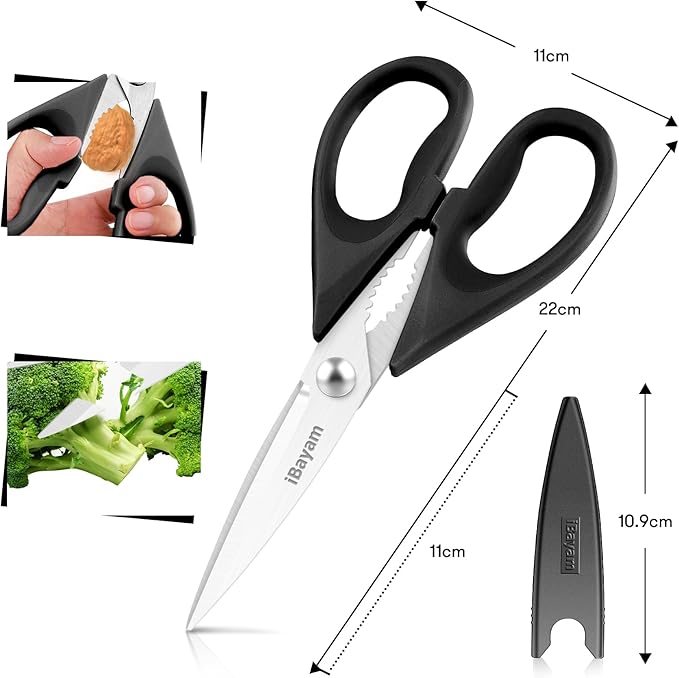 iBayam Stocking Stuffers for Men, White Elephant Gifts for Adults, Kitchen Scissors All Purpose Kitchen Shears 8.5" Cooking Scissors with Sheath, Black Kitchen Accessories, Kitchen Gadgets Utensils