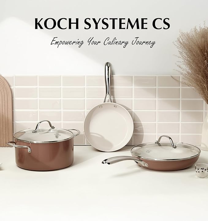 KOCH SYSTEME CS 8 Inch Nonstick Frying Pan Skillet, Ceramic Non Stick Frying Pans, Non Toxic Pans for Cooking, Induction Compatible Egg Pan, Free of PFOA & PTFE, Dishwasher & Oven Safe, Brown