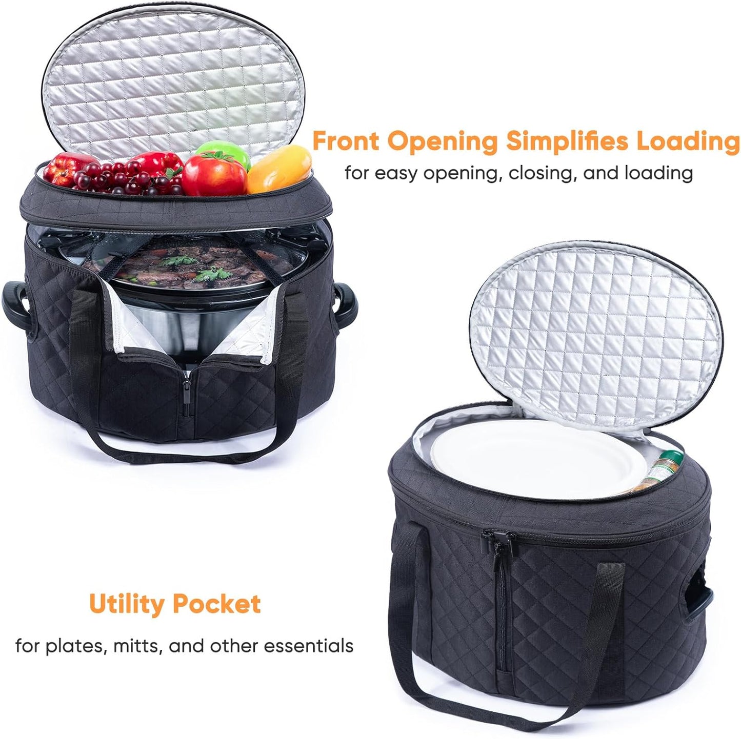BAGSPRITE Double-layer Slow Cooker Carrying Case Compatible with 6-8 Quart Crockpot Carrier for Hot Food and Hamlton Beach Slow Cooker Tote with Lid Fastener for Crock-pot Dust Cover Applicances