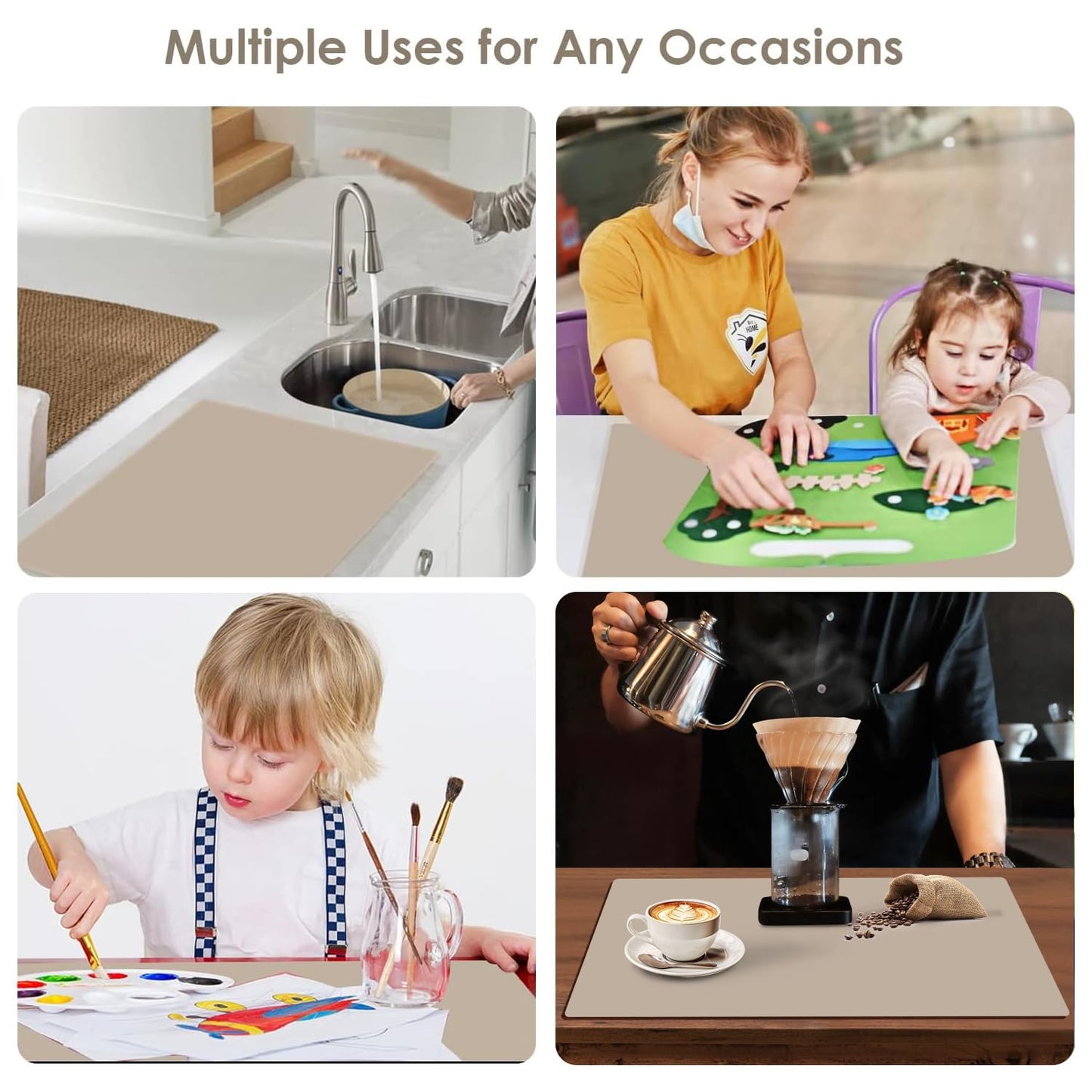 Extra Large Silicone Mats, Silicone Table Mat for Crafts Kids Dinner Placemat, Dab Mats Desk Countertop Protector Mats, Heat Insulation Kitchen Pastry Mat Silicone Pad-Brown, 23.6''x15.7''