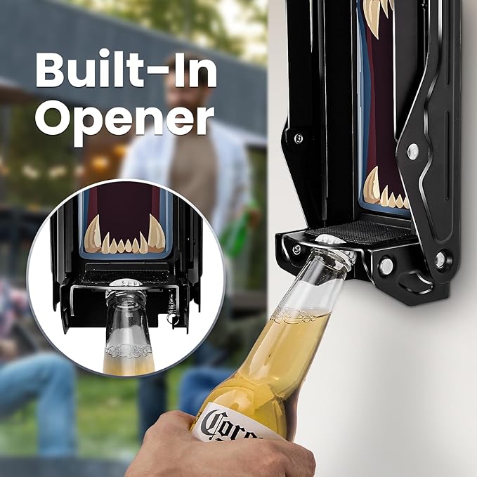 Can Crusher with Auto-Drop Recycling System | Built-In Bottle Opener | 8-16oz Capacity | Includes Kitchen Storage Bag | Heavy Duty Metal Design, Space-Saving & Hands-Free Operation- Halloween gifts