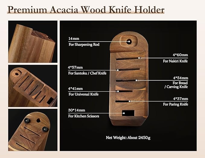 HEZHEN 8 PCS Kitchen Knife Block Set, German DIN 1.4116 Steel Knife Set with Block and Sharpener,Kitchen Shear, Ultra Sharp Blade,Red Wood Handle, Gift Packing