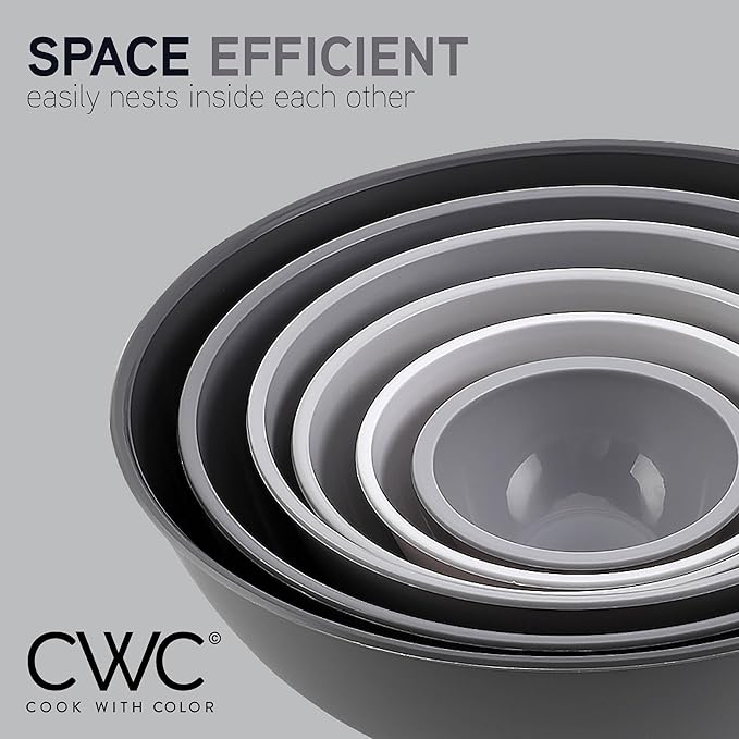 COOK WITH COLOR Plastic Nesting Mixing Bowls Set - 12 Piece includes 6 Prep Bowls and 6 Lids, Microwave Safe (Gray Ombre)