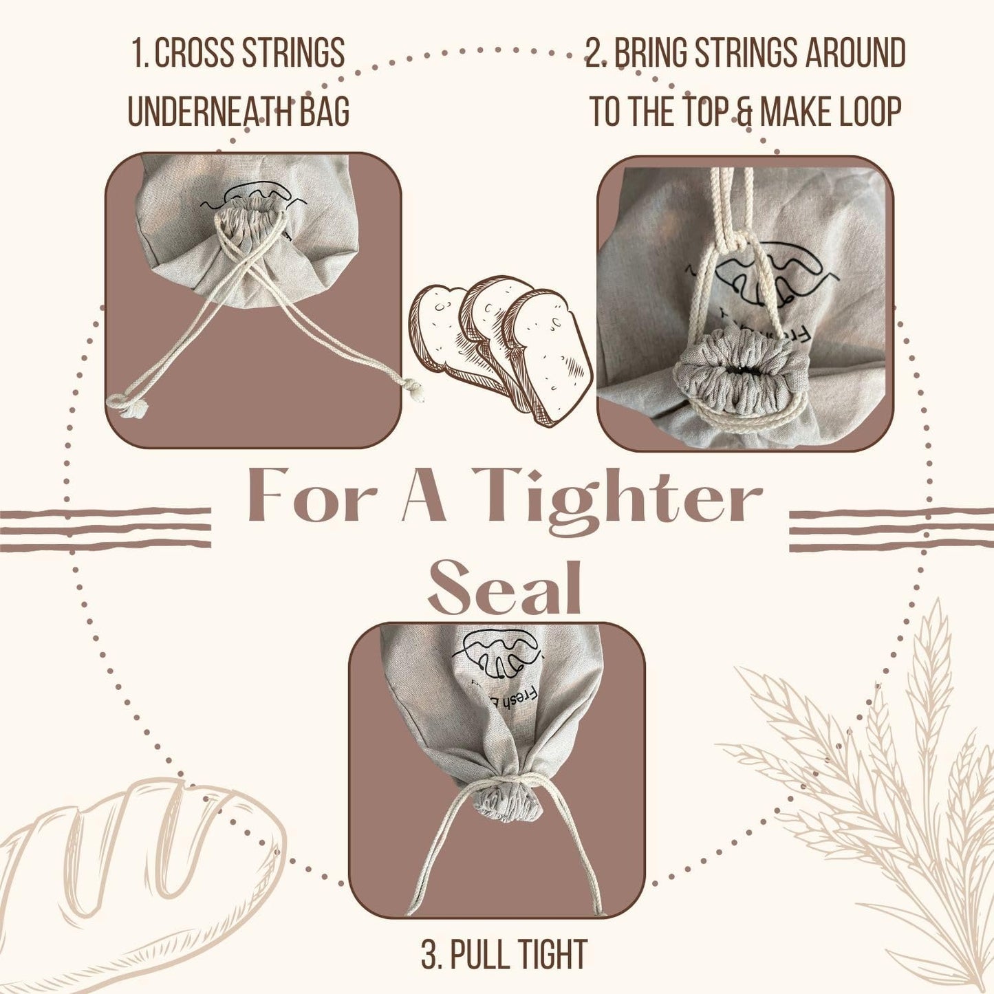 Simply H&K Reusable Linen Bread Bags for Homemade Bread [Pack of 3] - 12" x 15" - with Inner Lining - Sourdough Bags, Baking Gifts, & Baking Supplies for Home Bakers