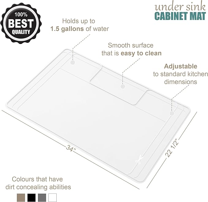 The Original Under Sink Mat - Silicone Waterproof mat, Trimmable, Easy to Clean, Kitchen cabinet liner, Under sink protector mats, Disinfection Surface - 34" x 22" or smaller