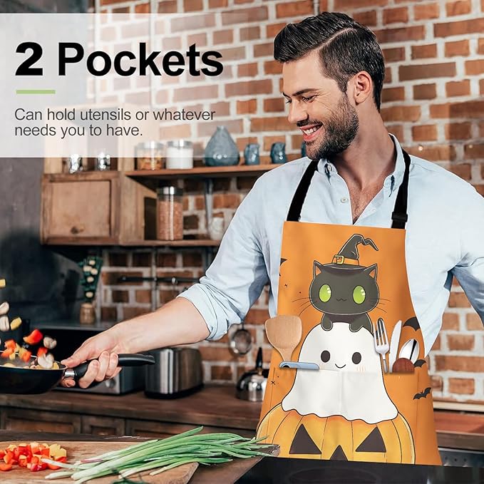 Halloween Apron Home Kitchen Cooking Baking Gardening for Women Men with Pockets waterproof 32x28 inch