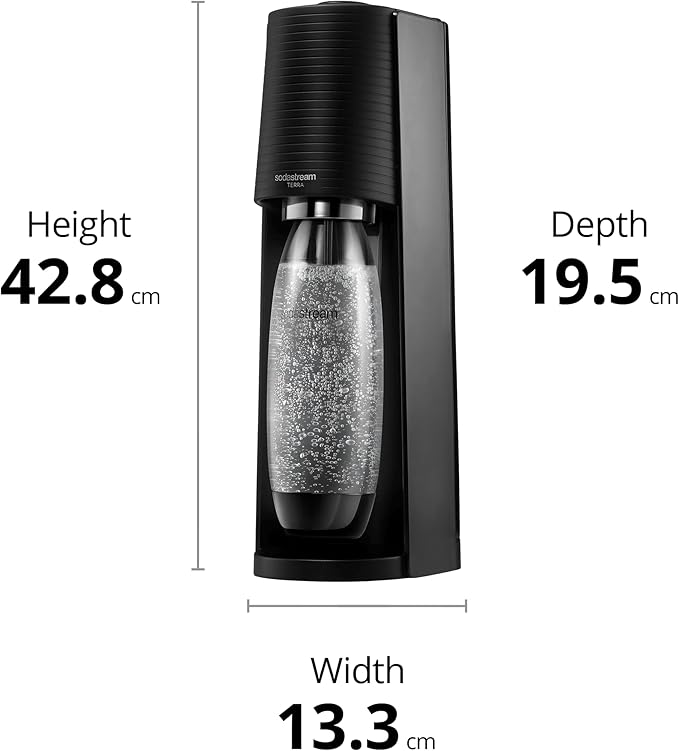 SodaStream - Terra Soda Streaming Machine - STARTER KIT - Sparkling Water Maker with CO2 & Bubly Drop - Eco-Friendly, No Batteries Needed - Black