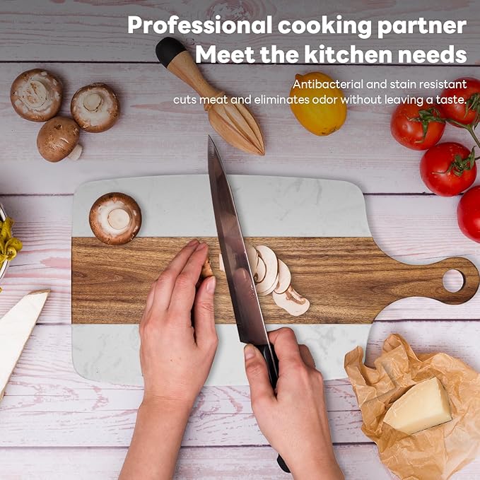 Marble charcuterie board: Acacia wood marble chopping board - suitable for kitchen, great gift for friends (white)