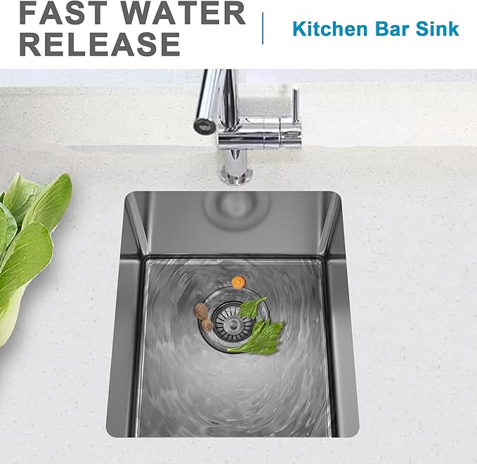 15x17 Inch Undermount Bar Sink, 18 Gauge 304 Stainless Steel Small Kitchen Sink for RV, Laundry, Office with Basket Strainer & Anti-Clog Grid