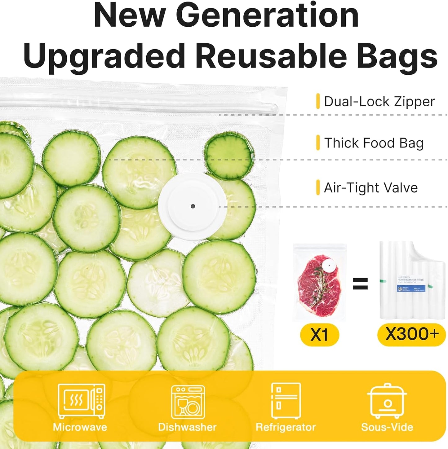 OneTouch Handheld Vacuum Sealer with 12 Reusable Vacuum Bags – Compact Food Sealer with Detachable Transparent Suction for Sous Vide, Meal Prep & Kitchen Storage, Portable Food Saver