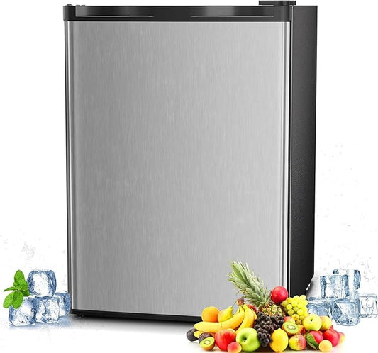 Antarctic Star Mini Compact Refrigerator with Freezer, 2.6 Cu.Ft. Single Door Adjustable Removable Shelves for Apartment/Dorm/Office,Silver