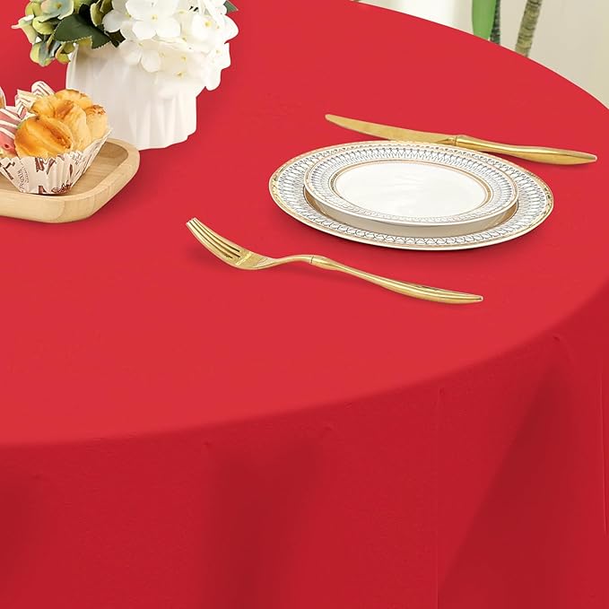homing Round Vinyl Tablecloth, Waterproof Spillproof Plastic Flannel Backed Table Cloth, Wipe Clean Table Cover for Dining, Buffet Parties and Camping (Red, 60")