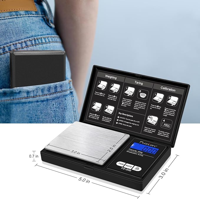 Fuzion Digital Pocket Scale, 200g/0.01g Gram Scale, Mini Scale Grams, Small Digital Scale, Small Food Scale, Jewelry Scale, Precision Scale with Tare, LCD