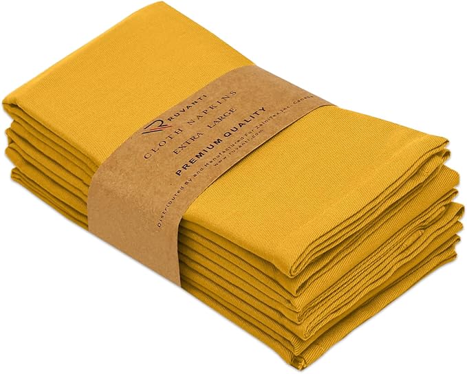 Ruvanti Cloth Napkins Set of 6, 18x18 Inches Napkins Cloth Washable, Soft, Durable, Absorbent, Cotton Blend. Table Dinner Napkins Cloth for Hotel, Lunch, Restaurant, Wedding Parties - Mustard