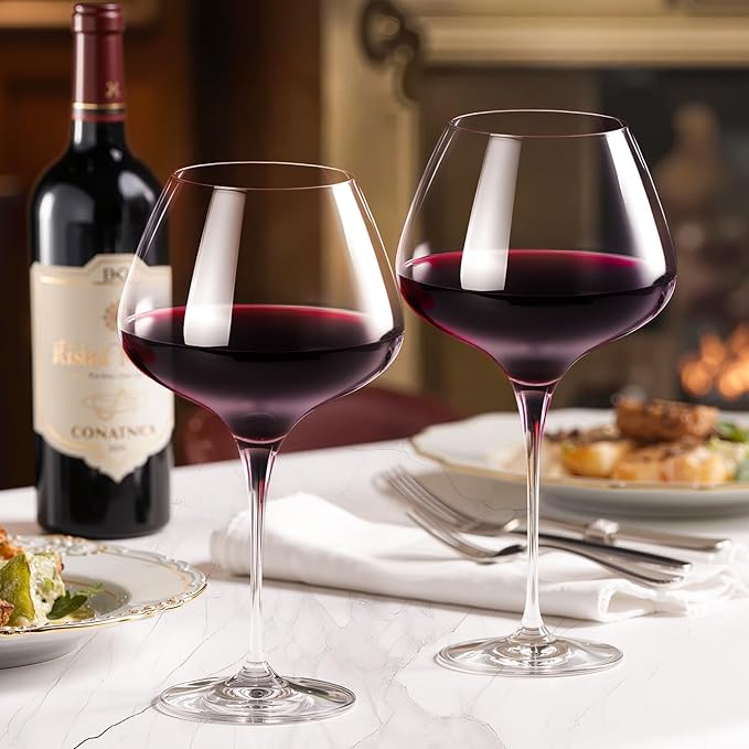 KAMMAK Wine Glasses Set of 2, 20 oz Hand Blown Crystal Bordeaux Wine Glasses, Thin Rim & Long Stem, Perfect for Red & White, Daily Use, Wedding Anniversary or Birthday Gift with Gift Box, Rebecca