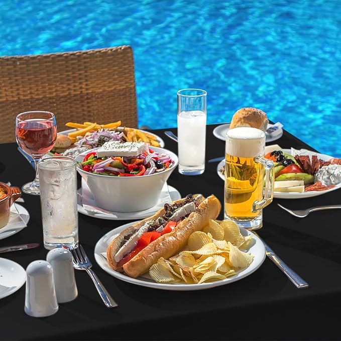 homing Rectangle Vinyl Tablecloth, Waterproof Spillproof Plastic Flannel Backed Table Cloth, Wipe Clean Table Cover for Dining, Buffet Parties and Camping (Black, 52" x 70")