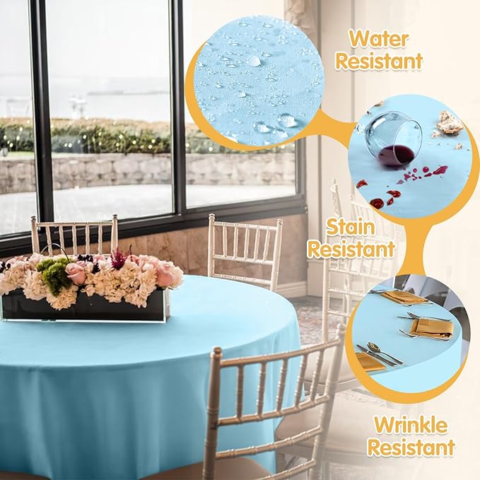 BRILLMAX 4 Pack Light Blue Round Tablecloths 108 Inch - Circle Bulk Linen Polyester Fabric Washable Table Cloth Cover for Wedding Reception Banquet Birthday Party Buffet Restaurant