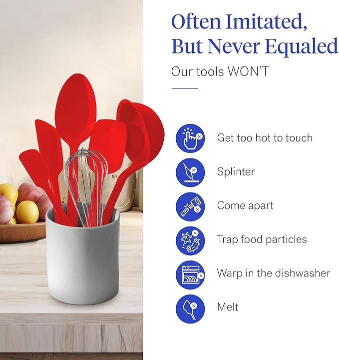 GIR: Get It Right 10-Piece Silicone Ultimate Kitchen Utensil Set – Spatulas, Ladle, Flip, Spoons, Whisk, Peeler & Spoonula – Nonstick, Non-Toxic, Heat-Resistant – Red