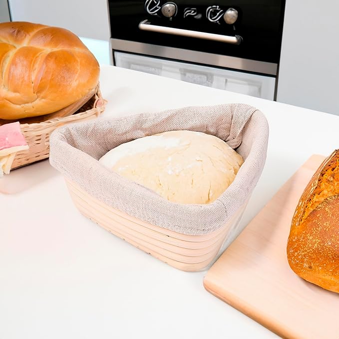 Triangle Bread Proofing Basket - Sourdough Basket, Rattan - Starter Kit for Baking Triangle Loaves- Gift Set