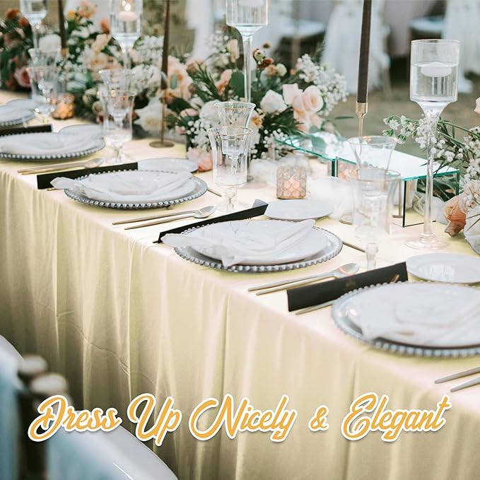 BRILLMAX 4 Pack Beige Tablecloths for 6 Foot Rectangle Tables 90 x 132 Inch - 6ft Rectangular Bulk Linen Polyester Fabric Washable Cloth Cover for Wedding Reception Banquet Birthday Party