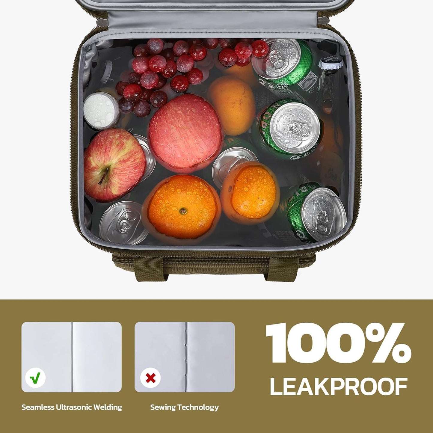 Maelstrom Tactical Lunch Box for Men, 23L Insulated Lunch Bag, Expandable Double Deck Cooler Bag, Lightweight Leakproof Tote Bag With Side Tissue Pocket, Suit For Men and Women, Khaki