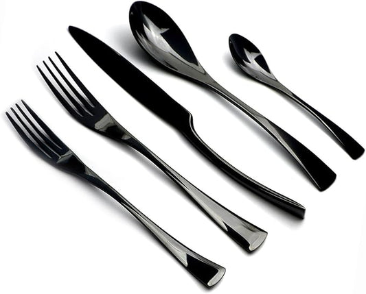 5-Piece 18/10 Stainless Steel Flatware Set Mirror Polishing Black, Serive for 1
