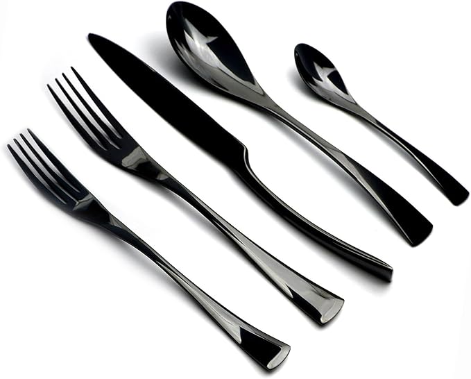 20-Piece 18/10 Stainless Steel Flatware Set Mirror Polishing Black, Serive for 4