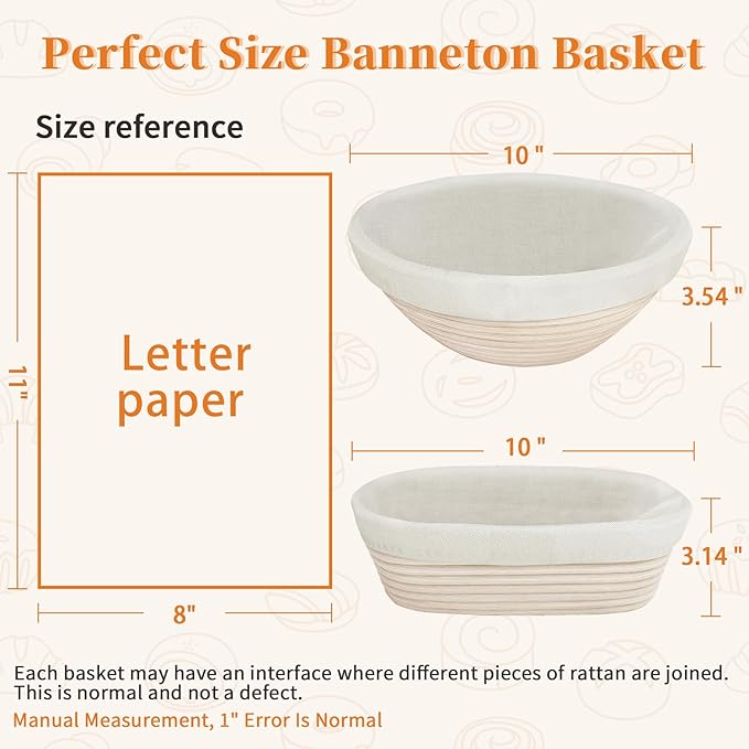 Aliggbent 40Pcs Sourdough Bread Baking Supplies, 10'' Round & Oval Banneton Bread Proofing Baskets with 24 oz Sourdough Starter Jar Kit, Digital Scale, Cutting Board, Knife, Bags ＆ Bread Making Tools