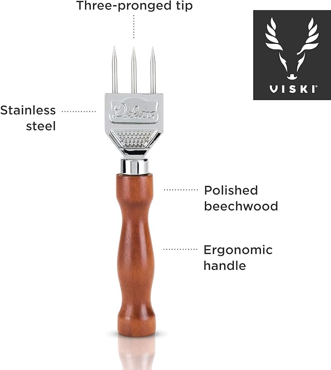 Viski 3 Pronged Ice Pick, Wood Handle Stainless Steel Ice Shaper, Bar & Cocktail Tools