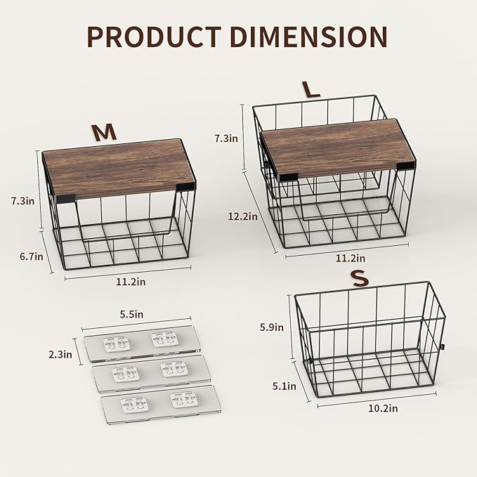 Trash Bag Holder Dispenser 2-Pack, Under Sink Organizer with Wood Lid & Wall Mount, Large Capacity for 13 Gallon Kitchen Trash Bags, Plastic Bag Storage for Laundry Room and Pantry Organization