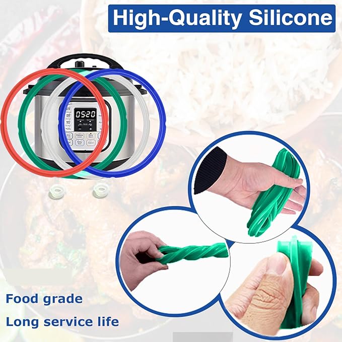 4 Pack Sealing Ring 6 Qt for Instant Pot Sealing Rings for 5/6 Qt Insta Pot, With 4 Float Valve Caps, Food-grade Silicone Instantpot 6Qt Sealing Ring for Instant Pot 5&6 Qt, Red, Clear and Green Blue