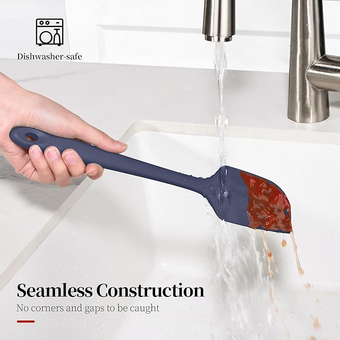 600ºF Heat Resistant Spatulas, High Heat Food Safe Semless Kitchen Silicone Scraper Set for Cooking Baking Mixing Scraping Stirring Nonstick Cookware Pan Bowl (3Pcs,Midniaht Blue)