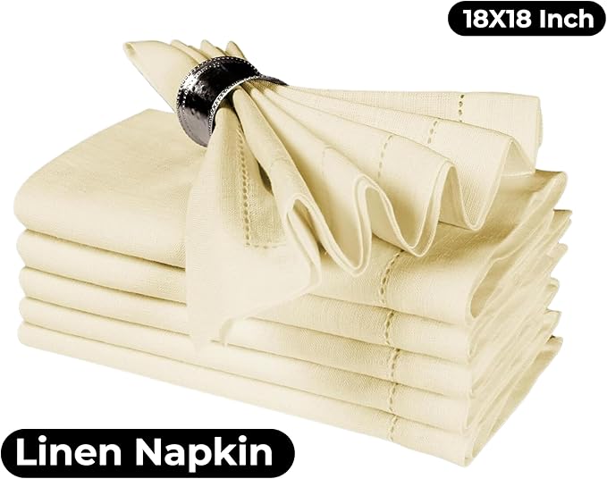 Linen Cotton Cloth Napkins Set of 4-100% Linen Hemstitched Napkins 18x18 Inches for Wedding, Dinner, Thanksgiving, Parties – Reusable Elegant Table Napkins for Home Decor & Events