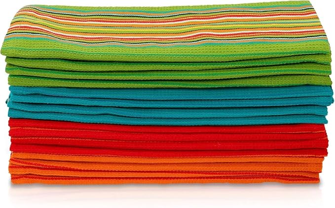 Simpli-Magic Cotton Striped Dish Towels, Commercial Grade, Multi-Color, 24 Pack, Size: 16" x 27"