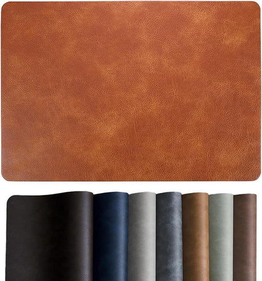 Placemats Set of 4, 12x17 Inch Faux Leather Heat Resistant (212℉) Place Mats, 100% Waterproof & Oil-Proof, Reversible Thickened PU Table Mats for Kitchen, Dining, Outdoor (Reddish Brown)