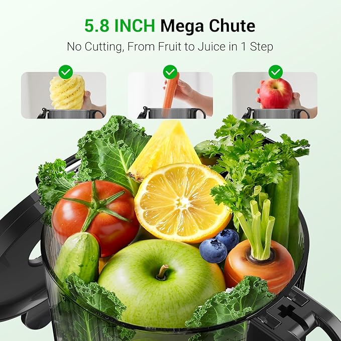 Aeitto Cold Press Juicer with 5.8" Extra Wide Mouth, Juicer Machines, Easy to Clean, Fit Whole Vegetables & Fruits, Professional Slow Masticating Juicers,Self Feeding, High Juice Yield