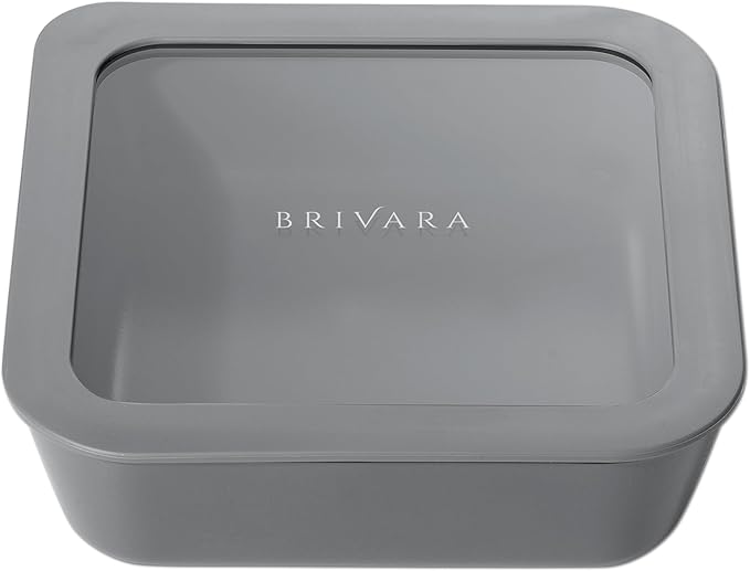 Ceramic Coated Glass Food Storage Container | No PTFE, PFOA, PFAS, and BPA | Reusable Non Toxic Meal Prep Container with Glass Lid | Easy To Store | 5 Cup Square [Smoke]