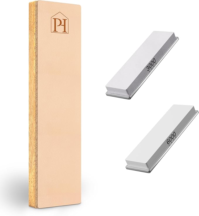 3000 & 6000 Grit Whetstone Plates Set – Extra Fine Corundum Sharpening Stones – Includes Leather Strop & Cleaning Eraser - Compatible Only with Parkway Home Adjustable Rolling Knife Sharpener