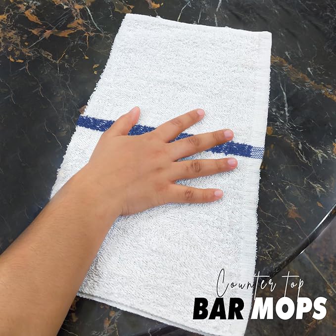 Bar Mops Blue Stripe Pack of 60 Kitchen Towels 16x19 Multi-Purpose for Home, Restaurant and Cleaning White Absorbent Washcloth Dishcloths Sets, Reusable Dish, Cloths Rags