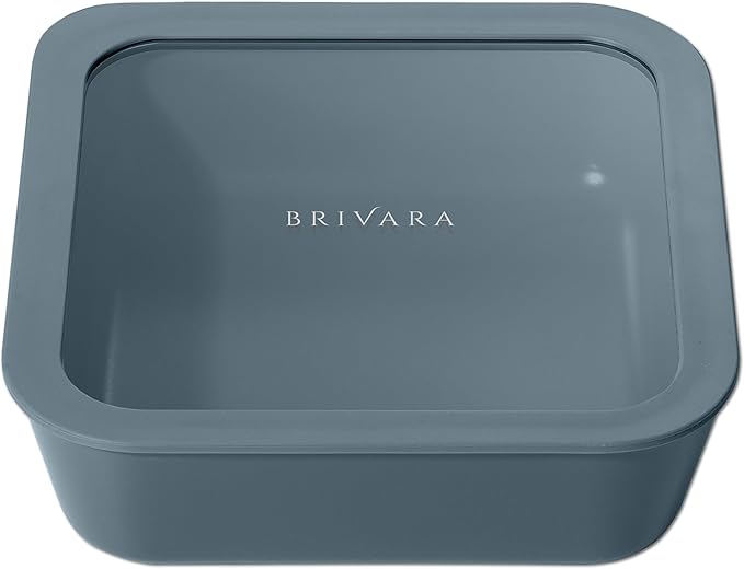 Ceramic Coated Glass Food Storage Container | No PTFE, PFOA, PFAS, and BPA | Reusable Non Toxic Meal Prep Container with Glass Lid | Easy To Store | 8 Cup Square [Dusk]