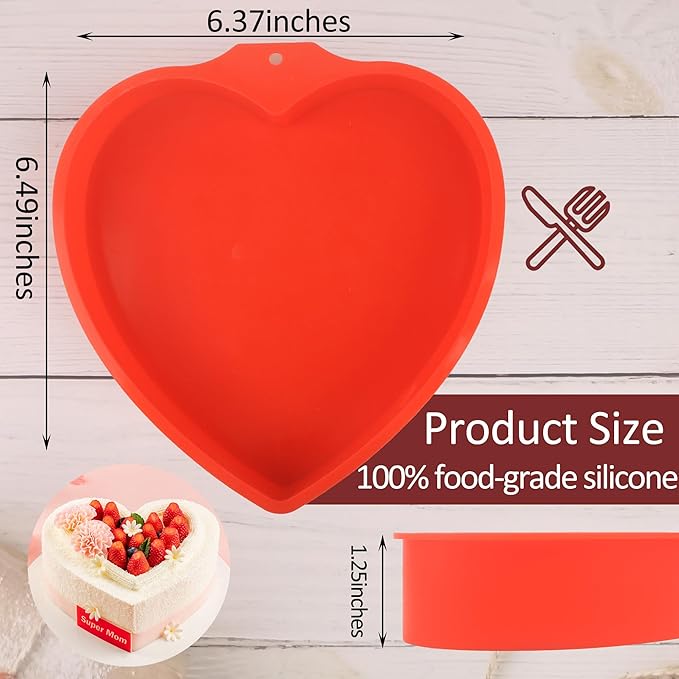 MILIVIXAY 2PCS Heart Shaped Cake Pans, 6 Inch Cake Mold, Red, Thin Style, Completely Non Stick, Food Grade Silicone, Easy To Store and Wash, Microwave, Freezer and Oven Safe.