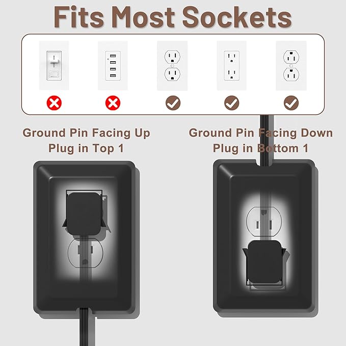 3FT Flat Plug Extension Cord with Ultra Thin Outlet Concealer with Cord Concealer Kit,3 Outlet Power Strip,Universal Size for Home,Bedroom,Kitchen,Bathroom,Office,ETL Listed,Black