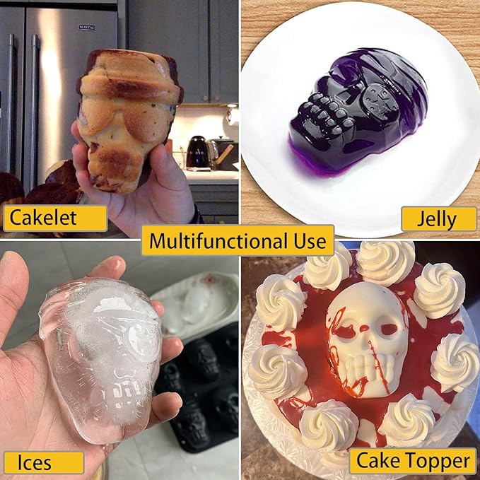 JETKONG Skull Cake Pan Silicone Skull Cakelet Mold Skull Pirate Cake Tin Baking Pan (Black)